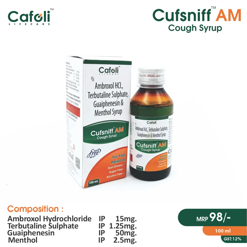 Ambroxol + Guaifenesin + Menthol + Terbutaline Syrup at Best Price in PCD Pharma Franchise for Respiratory and Cough Relief.